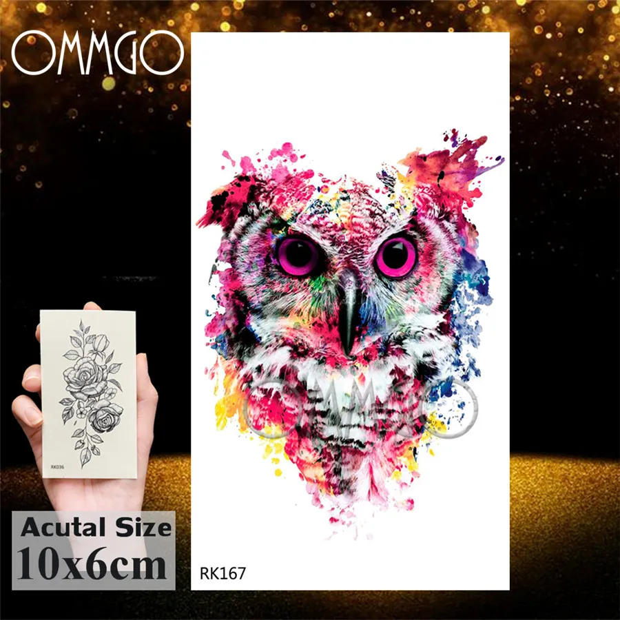 OMMGO этнический тотем Геометрическая временная татуировка в виде совы наклейка