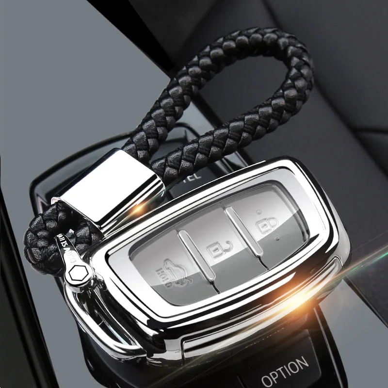 silver with chain Корпус умного ключа Крышка для hyundai I30 I20 IX25 IX35 Santa Fe Solaris Elantra акцентная Соната весь защитный держатель для ключей - Название цвета: silver with chain
