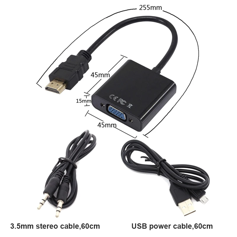 Преобразователь переходник с HDMI на VGA 25 см активный ЦАП аудио 3 5 мм и питанием от USB