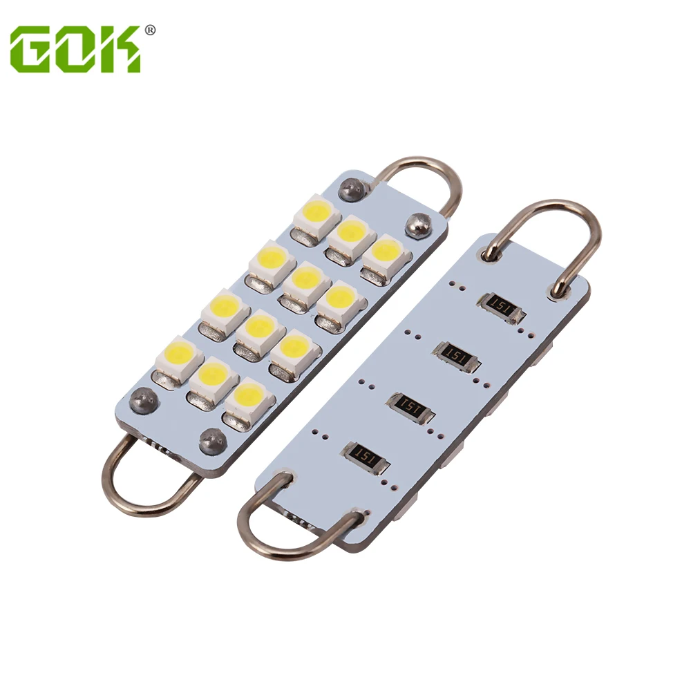 

2pcs/lot Car Led light Loop White Festoon led 44mm 12SMD 1210 LED Bulb For Door Lights c5w led Dome Light Interior Lighting