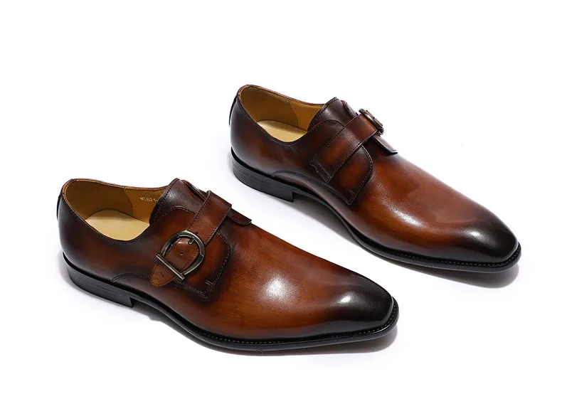 

Handmade Genuine Leather Men Brown Monk Strap Formal Buckle Shoes Office Business Wedding Dress Loafer Shoes