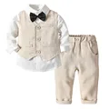 Одежда для маленьких мальчиков 2021 г. Детские костюмы на свадьбу для мальчиков полосатый жилет + белая рубашка + штаны комплект из 3 предметов для мальчиков детская верхняя одежда - фото