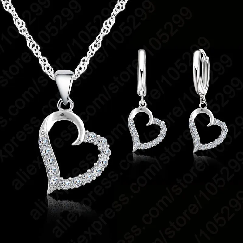 

Classic Cubic Zircon Heart Pendant Jewelry Set 925 Sterling Silver Necklace/Earring Women Wedding Sets