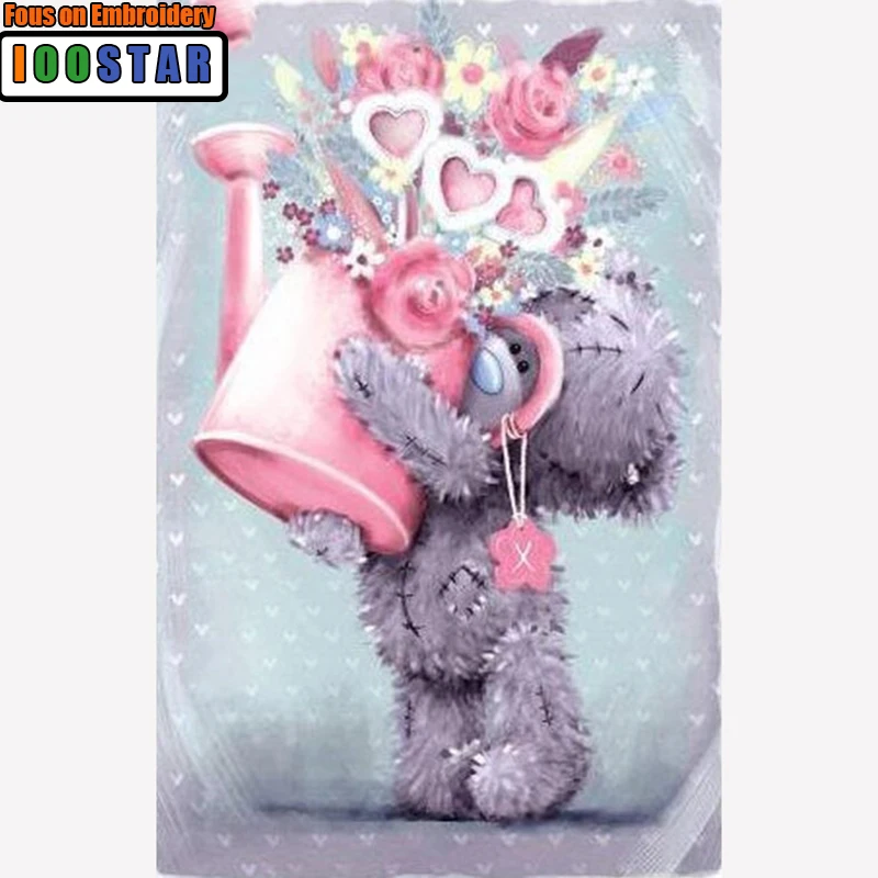 

DIY Little bear watering the flowers 5D diamond embroidery home decor 3D mosaic square diamond painting cross stitch crafts