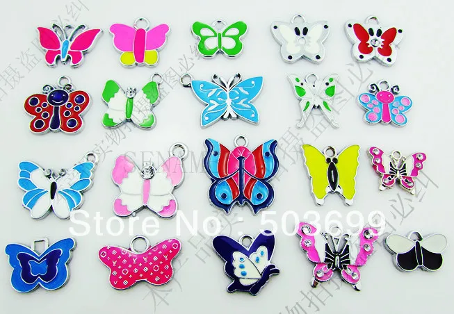 

100pcs zinc alloy metal mixed many style Butterfly enamel pendant enamel charms