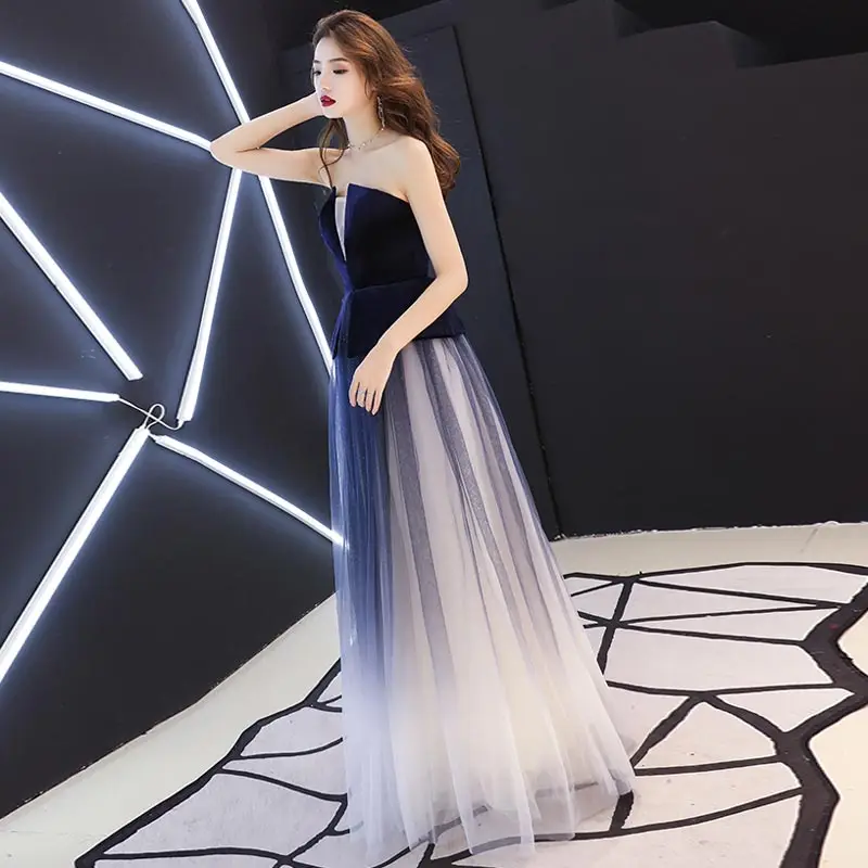FADISTEE Новое поступление vestido de festa длинное вечернее платье для невесты, выпускного вечера, платья без бретелек, постепенно Меняющие цвет, велюр