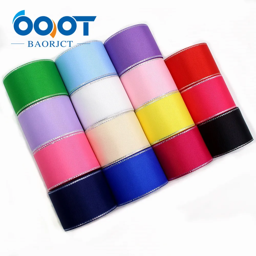 OOOT BAORJCT I-19316-595 38 мм 10 ярдов Серебряный двусторонний grosgrain ленты, DIY лук кепки аксессуары и украшения