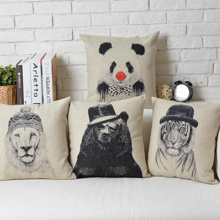 Рисование животных креативный мультфильм винтажная льняная хлопковая диванная