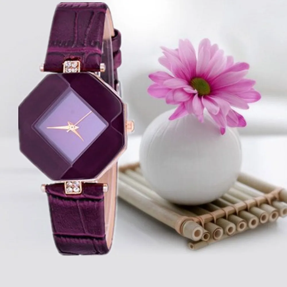 Women Watches Gem Cut Geometry Crystal Leather Quartz Wristwatch Fashion Dress Watch Ladies Gifts Clock Relogio Feminino 5 Color | Наручные