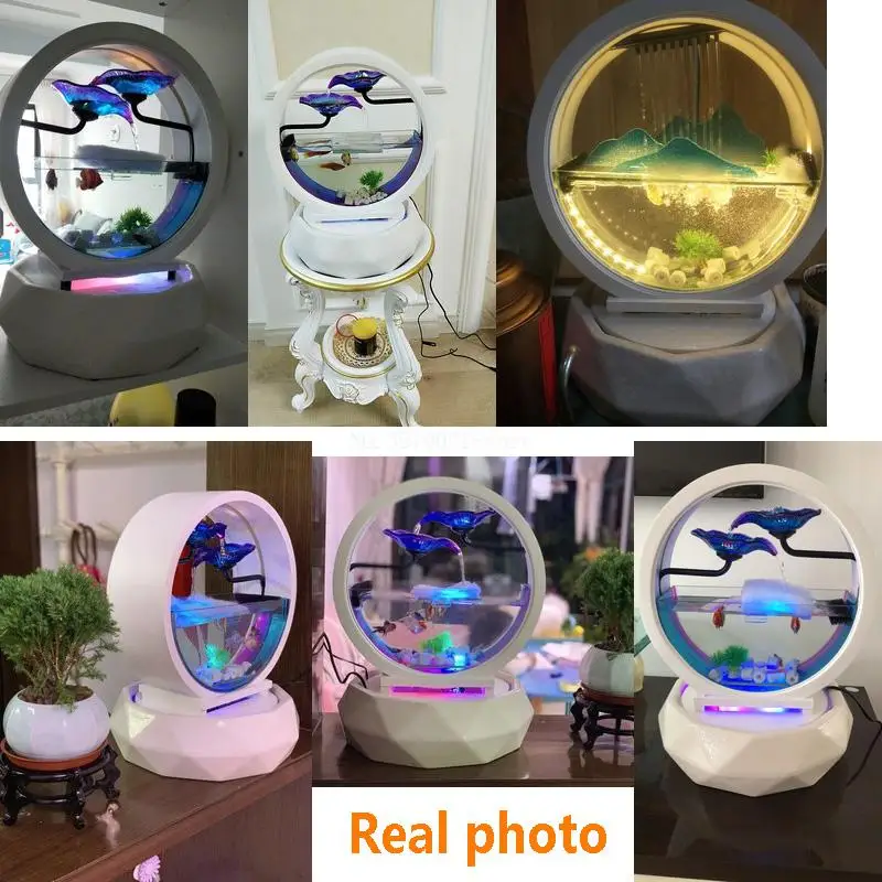 Светодиодный настольный фонтан каскад воды украшение для помещения аквариумный