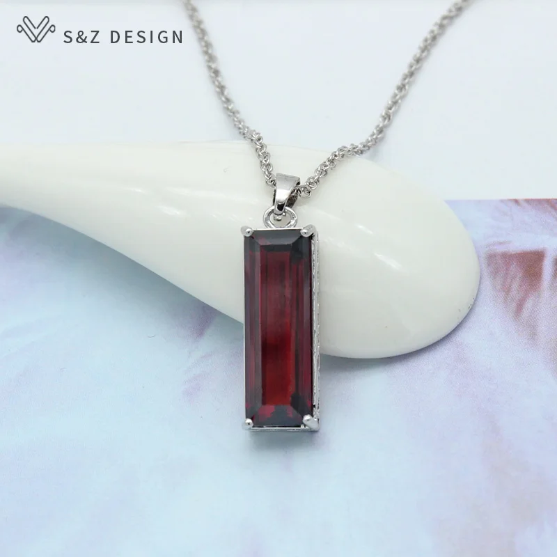 Серьги подвески S & Z из белого золота 2019 квадратных турмалина граната с красным