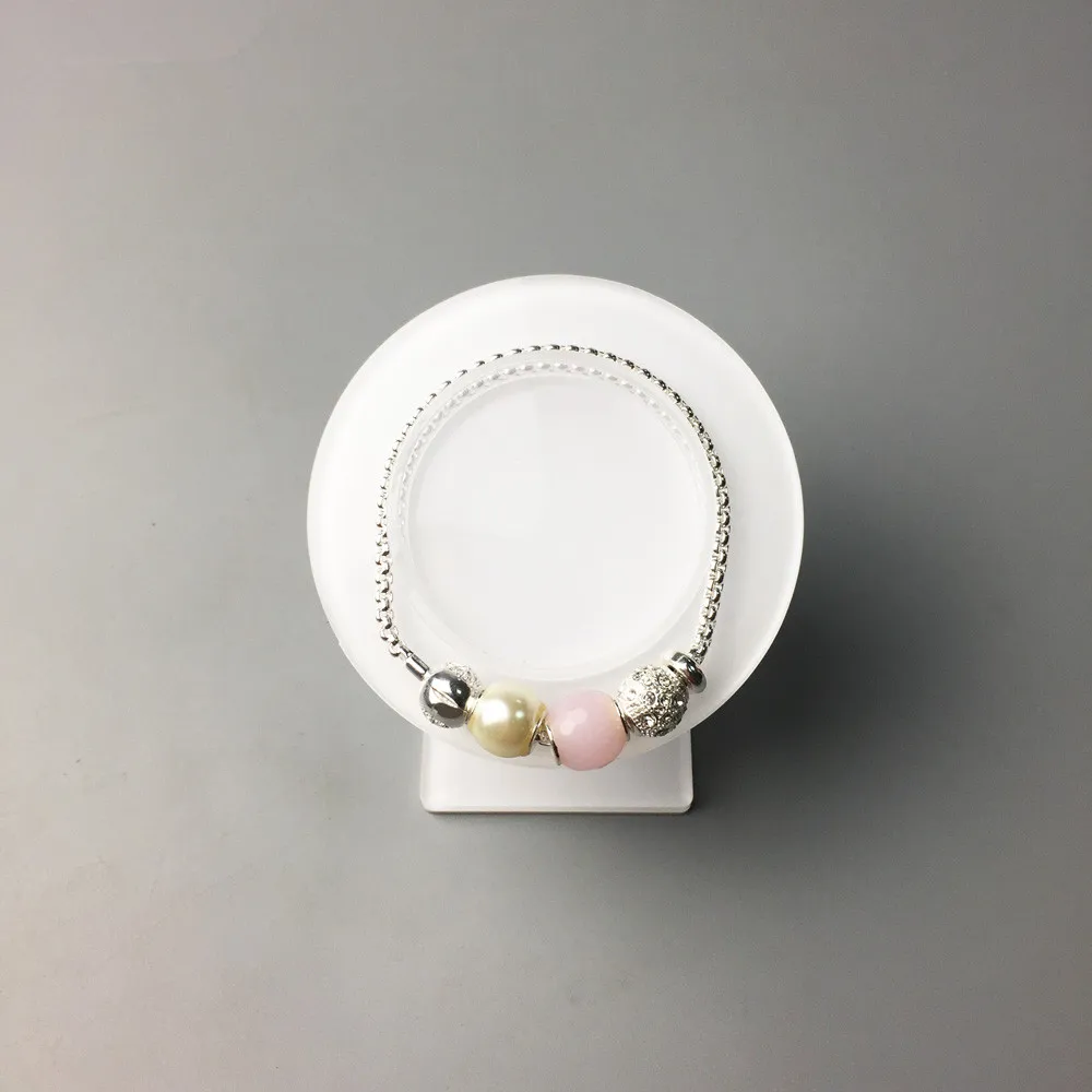 Серебро Основные звено цепи Браслеты с розовый Кристалл бисера Белый Karma Бусы