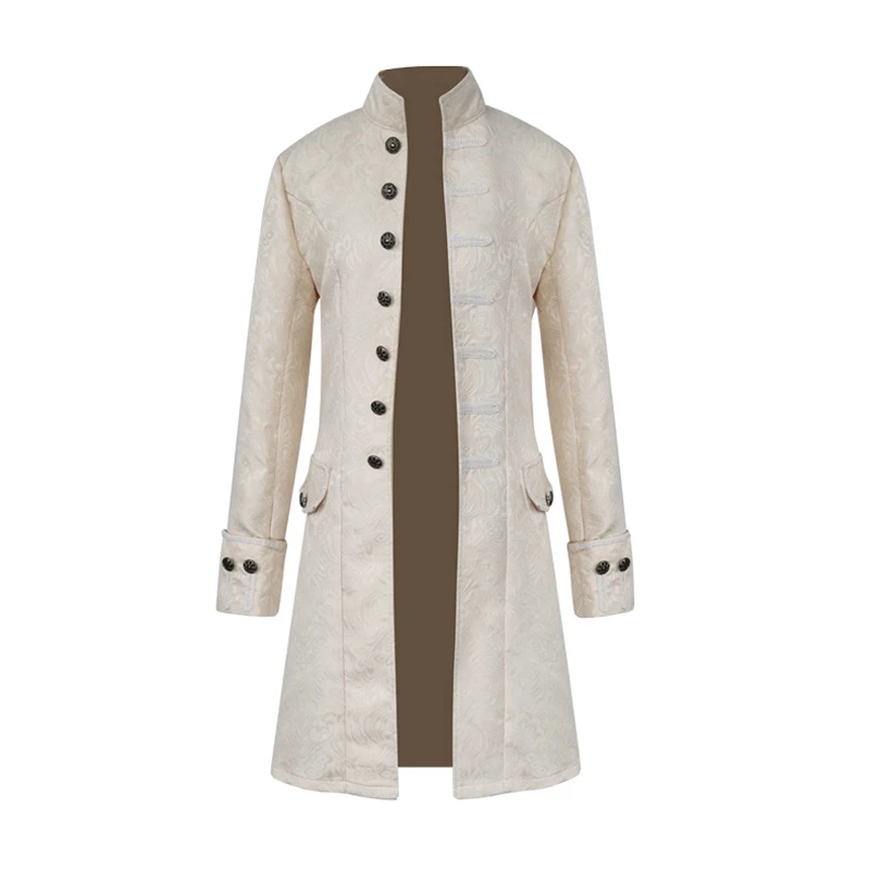 Мужская длинная куртка в готическом стиле с длинным рукавом и воротником-стойкой