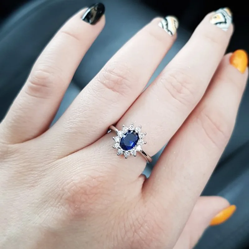Принцесса Диана Вильям Кейт Миддлтон 1.88ct создан Синий Камень Обручальное кольцо для женщин