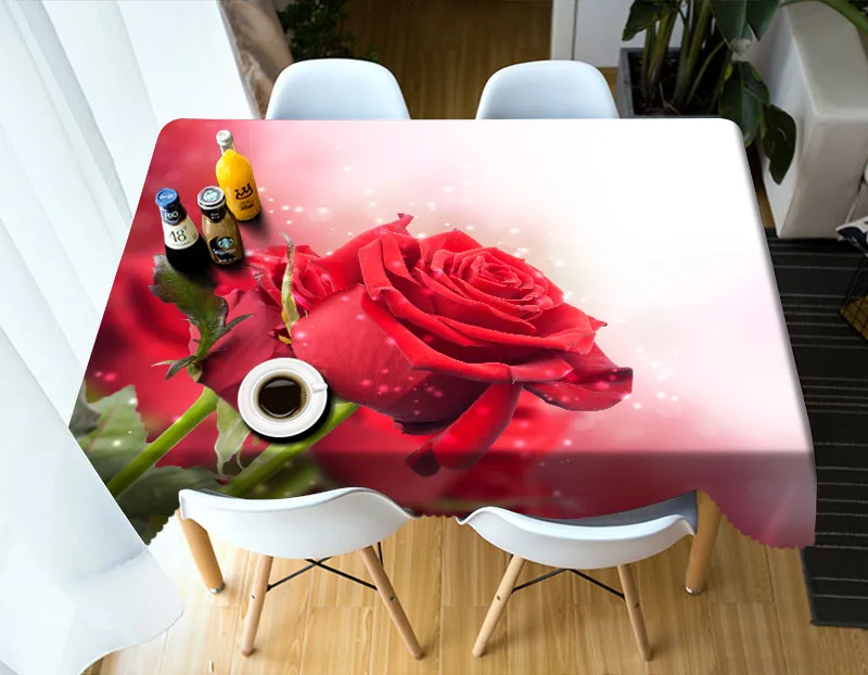 

Red roseTablecloth European Functional Table Cloth for Picnic Party 3D Tablecloths Rectangular 9 Sizes