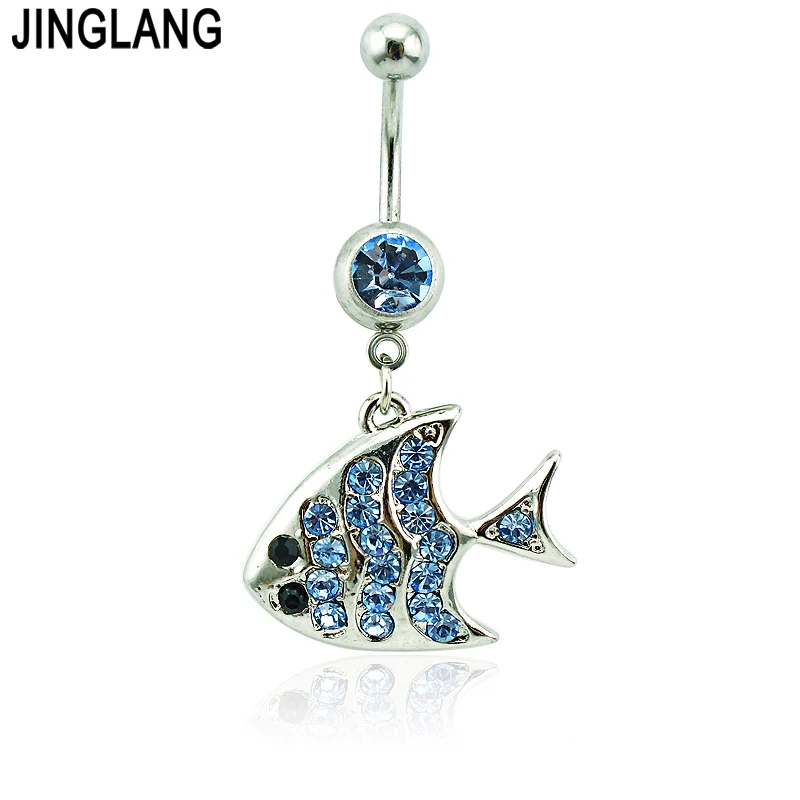 

Модные кольца для пупка, хирургический Stee Blue sразы, ювелирные изделия для пирсинга пупка с рыбой, бесплатная доставка