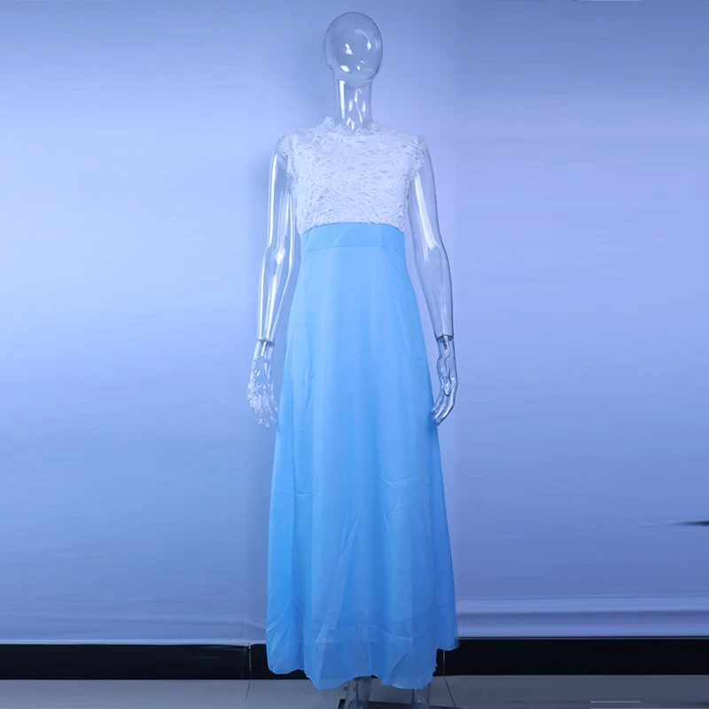 Light blue UZZDSS Новое поступление Sring вечернее открытое пляжное женское платье Бохо без рукавов Макси платье для вечеринок Прямая поставка - Цвет: Light blue
