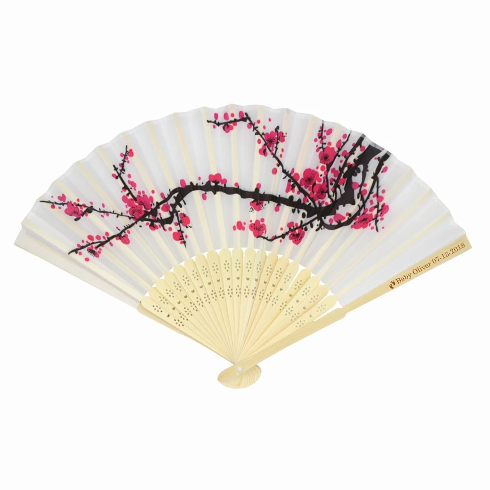 

20Pcs Personalized Engraved Bamboo & Silk Fan Ladies Plum Blossom Hand Folding Fans Wedding Party Gift Favor Outdoor Dancing