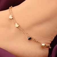 bilincolor fashion trendy simple stainless steel rose gold heart anklet bracelet for women