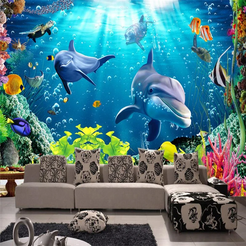 Обои Beibehang под водой мир Дельфины и морские черепахи Настенные обои фото 3 d TV для