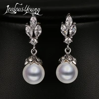 fashion marquise round imitation pearl drop earrings for women aaa cubic zirconia bridal earrings wedding jewelry brincos ae415