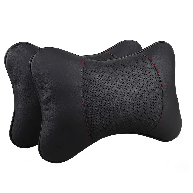 curve black red 2 шт., натуральная кожа, автомобильное сиденье, подушка для шеи, защита, безопасность, авто подголовник, поддержка, подушка для отдыха, черные автокресла, аксессуары - Цвет: curve black red