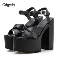 gdgydh black women sandals open toe thick platform female shoes high heels sandals sexy cut outs sandals comfortable gothic punk