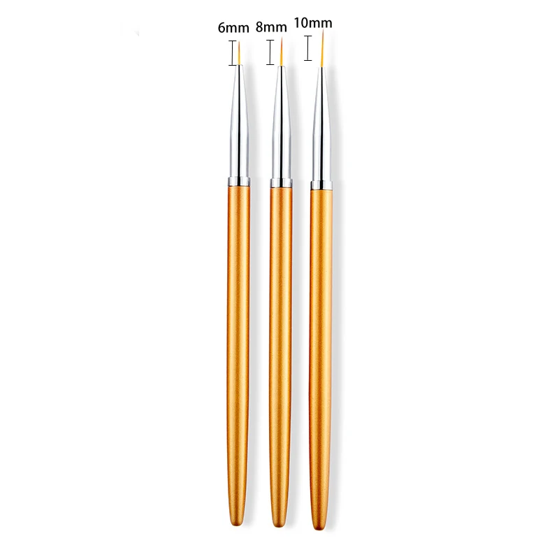 3pcs Liner Brush 3 шт. дизайн ногтей с металлической ручкой акриловый УФ-гель Расширение строитель лепесток цветок Живопись Кисть для рисования Инструменты для маникюра - Цвет: 3pcs Liner Brush
