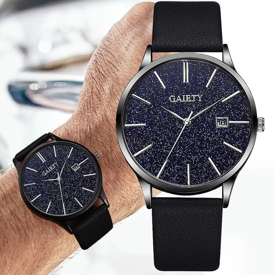 Gaiety модные мужские часы с датой, сплав, чехол, звездное небо, кожа, аналоговые кварцевые спортивные часы, мужские часы, Топ бренд, Роскошные мужские часы, Reloj