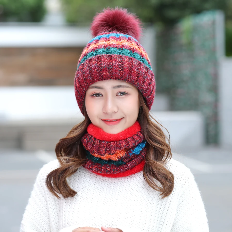 Зимние уплотненные теплые наборы шарф шапка для женщин Новая женская имитация