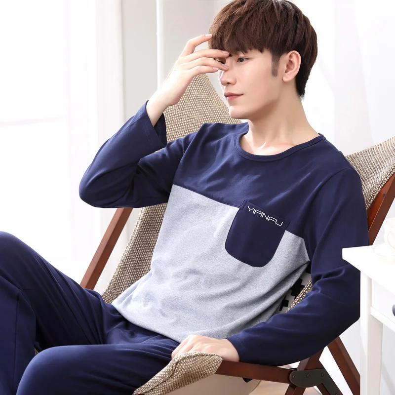 Yidanna comfortable striped pajamas set for men pyjamas male long sleeve cloth casual nighties cotton plus size sleepwear autumn | Мужская