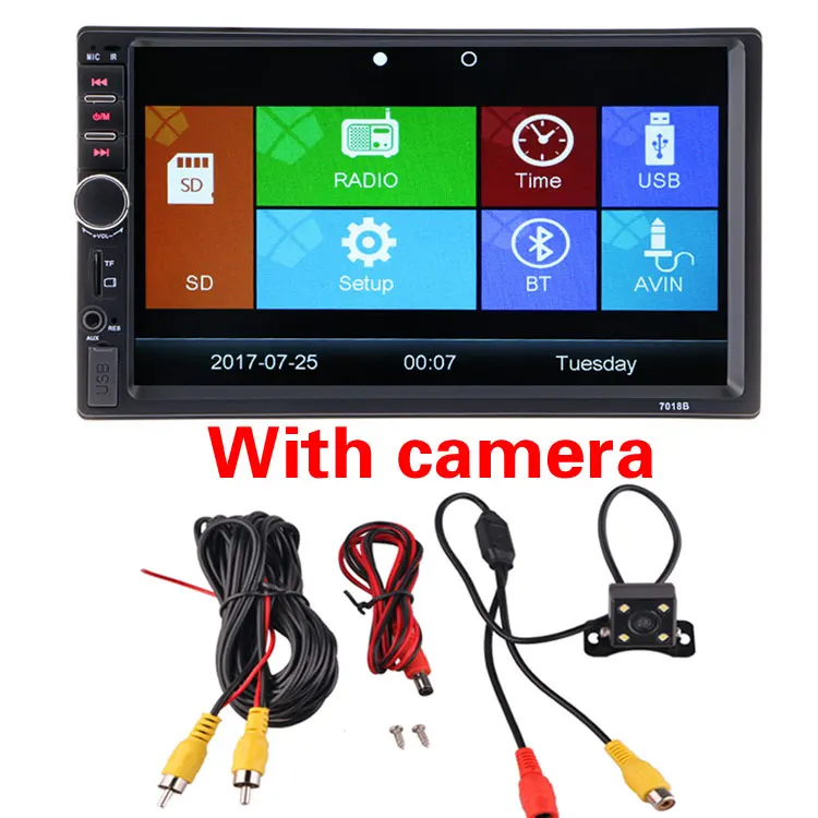 With camera 2 Din Автомобильный Радио Видео плеер 7 ''HD Bluetooth заднего вида Стерео FM MP3 MP4 MP5 Аудио USB AUX Авто Электроника Авторадио 7018B - Цвет: With camera