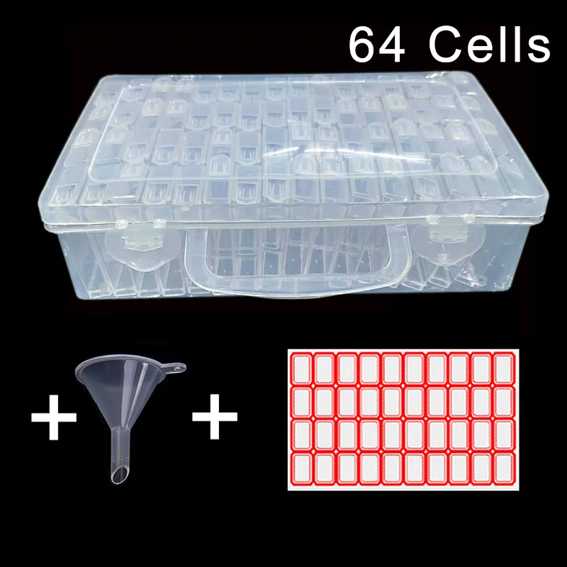 64 Cells Sets 28/42/64 клетки Пластик ящик для хранения+ Воронка+ наборы наклеек 30 контейнер для бутылок комплекты с сумкой для Diamond аксессуары для рисования инструмент - Цвет: 64 Cells Sets