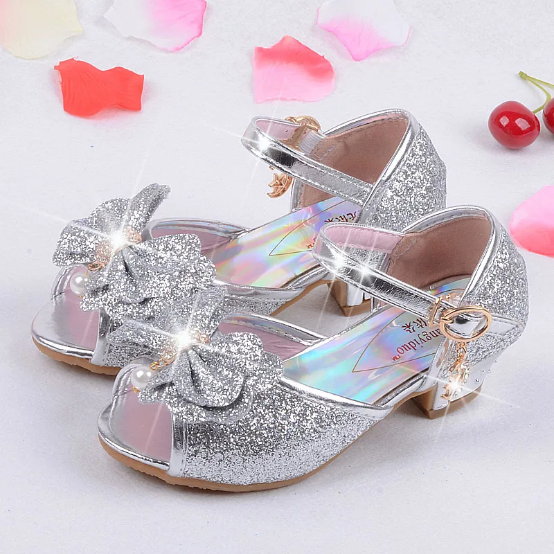 Детские сандалии в стиле принцессы вечерние блестящие туфли для девочек