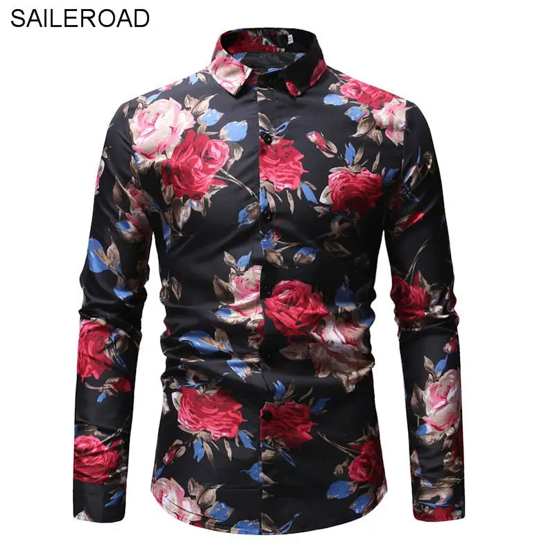 SAILEROAD модная мужская белая рубашка приталенная с длинными рукавами и цветочным