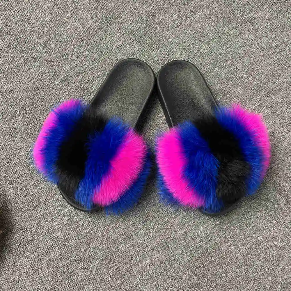 11 CCFUR New Colors Summer Slides Women's Real Fox Fur Slippers Fluffy Fur Sliders Mixed Color Fashion Lady S6048 - Цвет: 11
