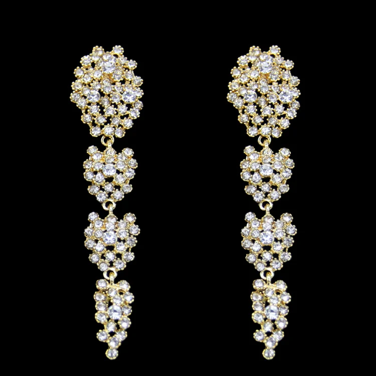 Новые длинные серьги с кристаллами и стразами Золотые для женщин ювелирные