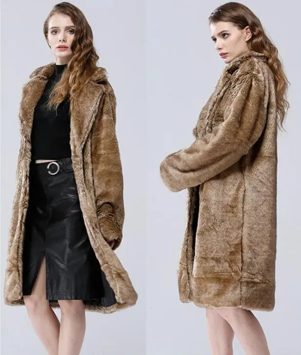Autumn faux mink leather jacket womens long coats winter thicken warm fur leather trchen coat women slim jackets fashion 6XL