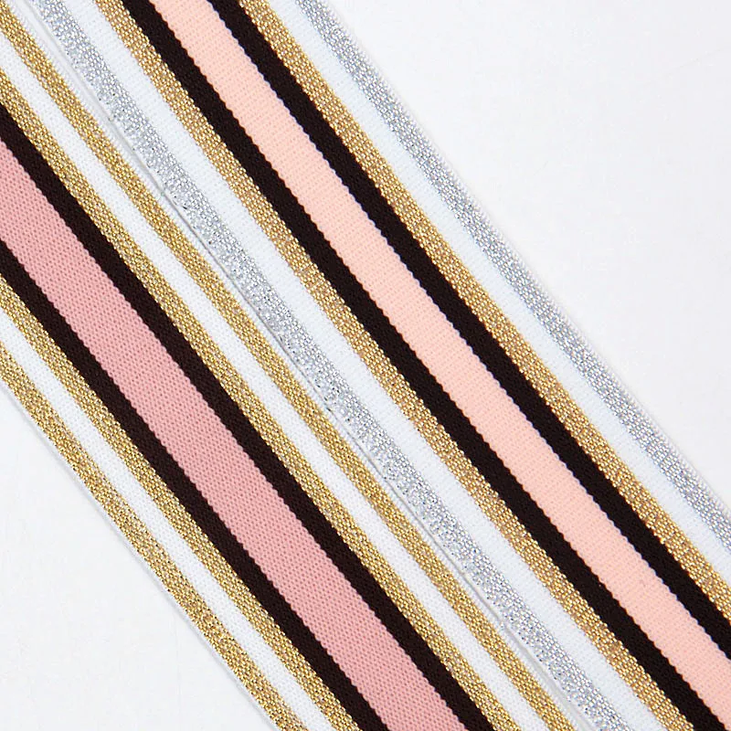 Эластичные ленты 4 см нейлоновые розовые Блестящие Золотые полоски эластичные на