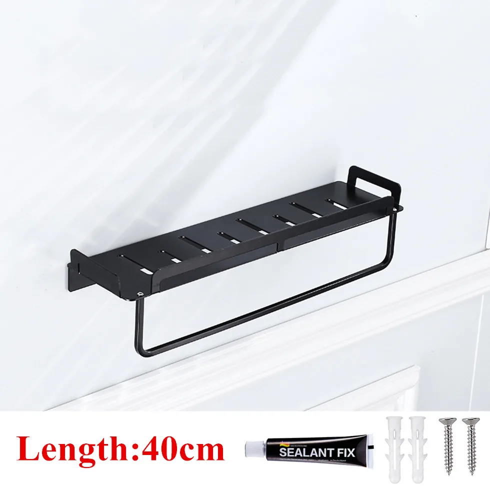Length 40cm BAR Аксессуары для ванной комнаты кулон набор черная полка душ Caddy алюминиевая стойка с полотенцем Бар волосы сухой держатель для ванной Аксессуары для хранения - Цвет: Length 40cm BAR