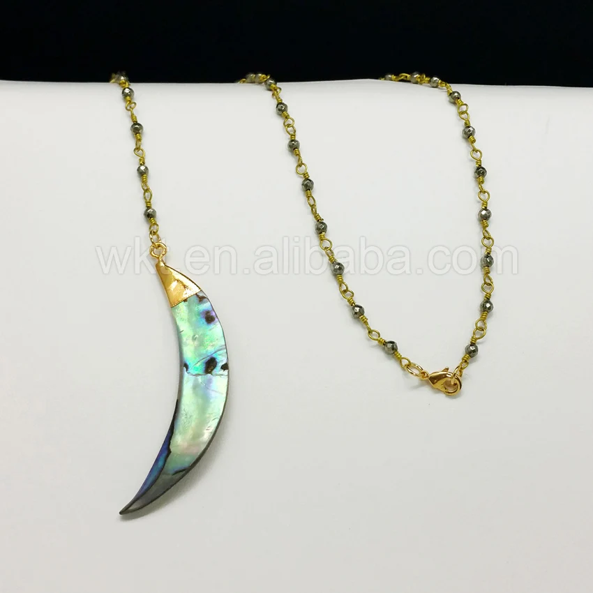 WT-N678 Raw abalone shell pendant necklace for wholesale beautiful rosary pyrite beads chain choker | Украшения и аксессуары
