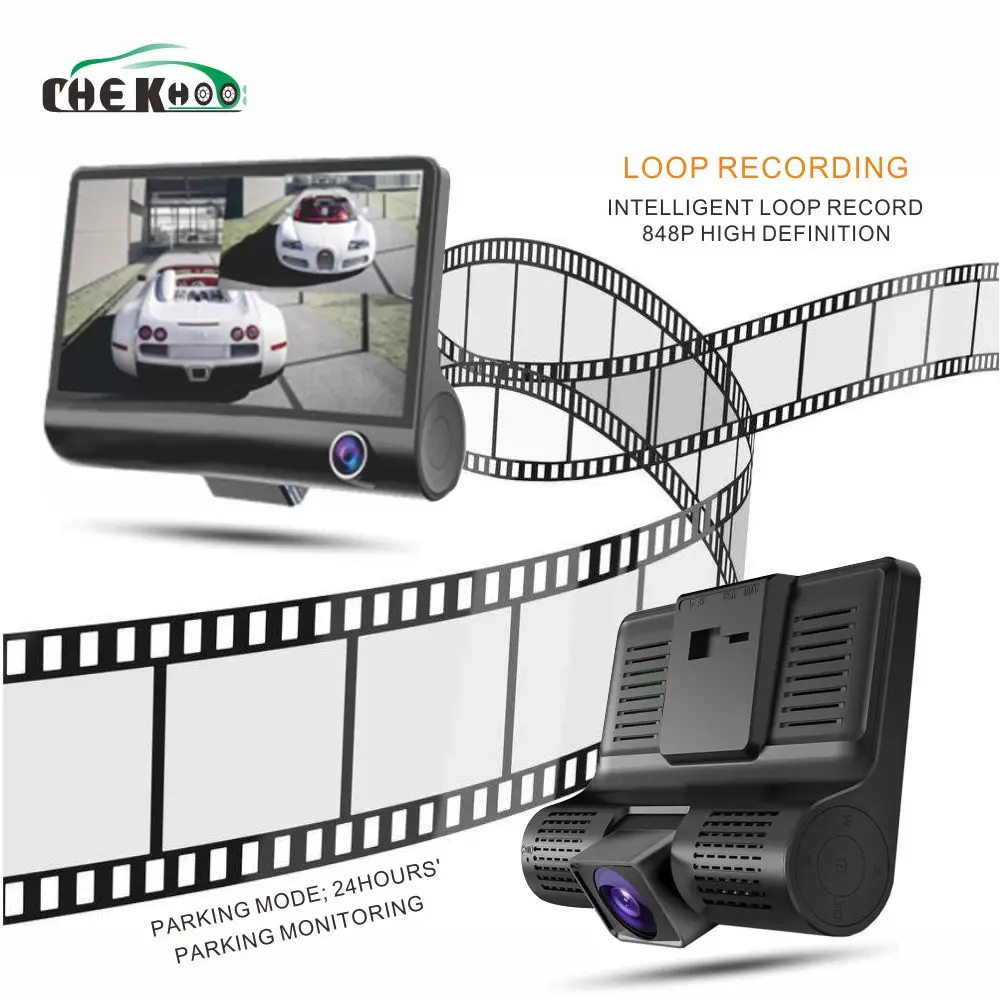 4,0 ''3-полосная Автомобильная dvr камера, видео рекордер заднего вида, авто регистратор с двумя камерами s Dash Cam DVRS, двойной объектив, Blackbox 3 Cam