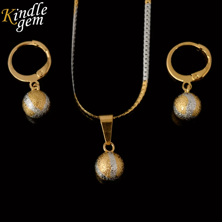 Два Цвета Круглый Шар Ожерелье цепи Серьги Ювелирные Изделия Золото Серебро Цвет