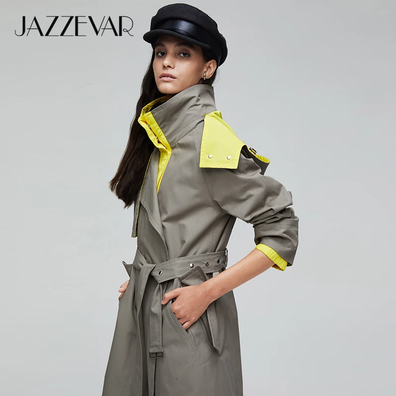 JAZZEVAR 2019 Новое поступление осенний синий плащ женская свободная одежда верхняя