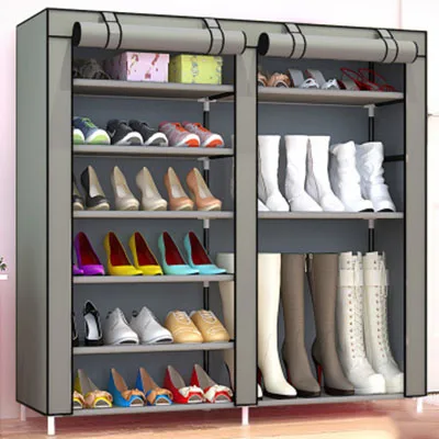 gray boots style Большая вместительная двухрядная полка для обуви DIY, домашняя многослойная Подставка для хранения в общежитии, полка для защиты обуви от пыли, Тканевый шкаф для обуви с героями мультфильмов - Цвет: gray boots style