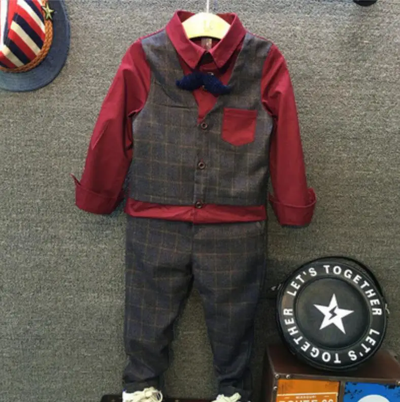 2019 Spring Boy Gentleman Suit Long Sleeve T-shirt Boys Kids Clothes Children's Clothing Set Fake Two Pieces Top+pants 2pcs | Детская