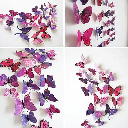 12 шт. 3D ПВХ бабочки Искусство DIY Бабочка Наклейка домашний декор настенные