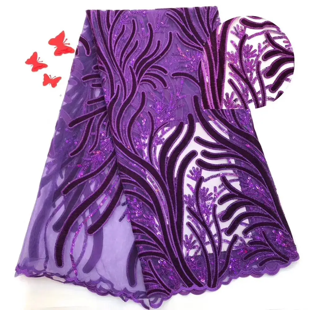 

New design Nigerian velvet lace fabric with fine sequins high quality lace fabric for the bride wedding 5 yards/lot