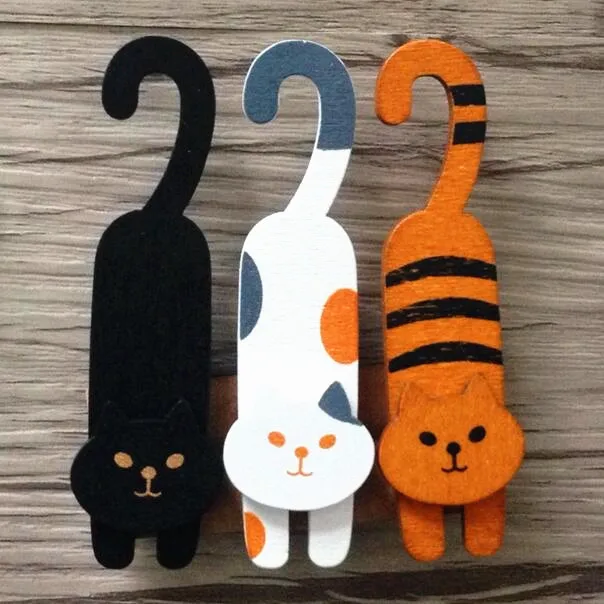 

1pack/lot Korean Style New Fashion Cute Naughty Cat design Gift Wooden Clip set Bag Clip 3pcs each pack