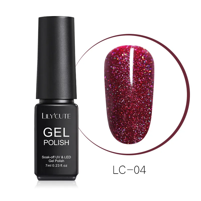 LC-holographic-04 LILYCUTE, 7 мл, блестящий УФ-Гель-лак, розовый, цветной, блестящий, долговечный, из натуральной смолы, замачивается, Гель-лак для ногтей, дизайн - Цвет: LC-holographic-04